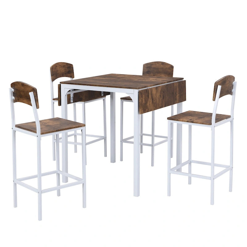 Counter Height Dining Table Set, 5-Piece Drop Leaf Dining Table Set with Drop Leaf Table and 4 High Dining Chairs