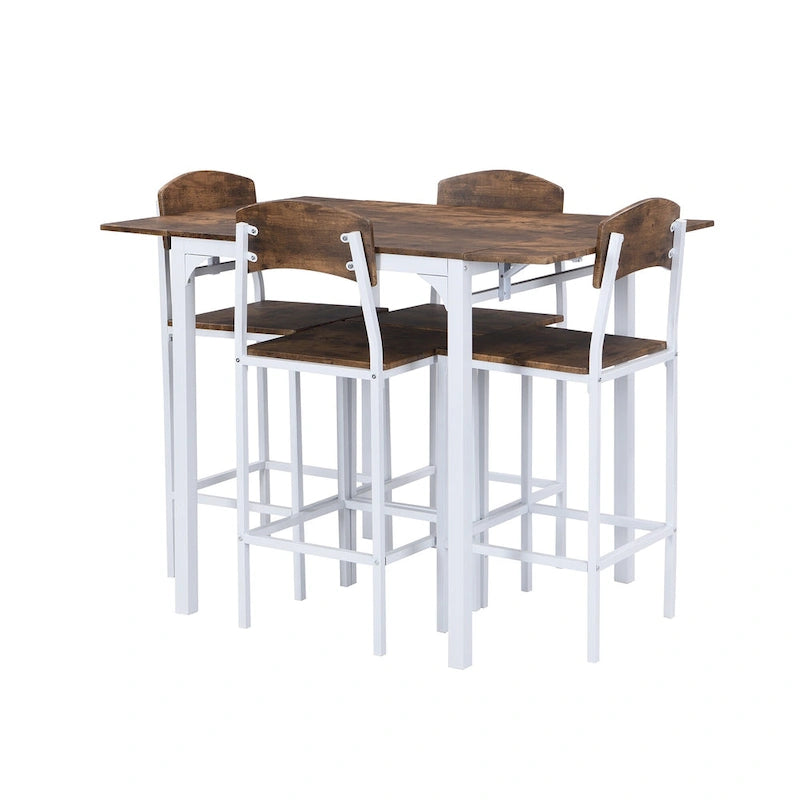 Counter Height Dining Table Set, 5-Piece Drop Leaf Dining Table Set with Drop Leaf Table and 4 High Dining Chairs