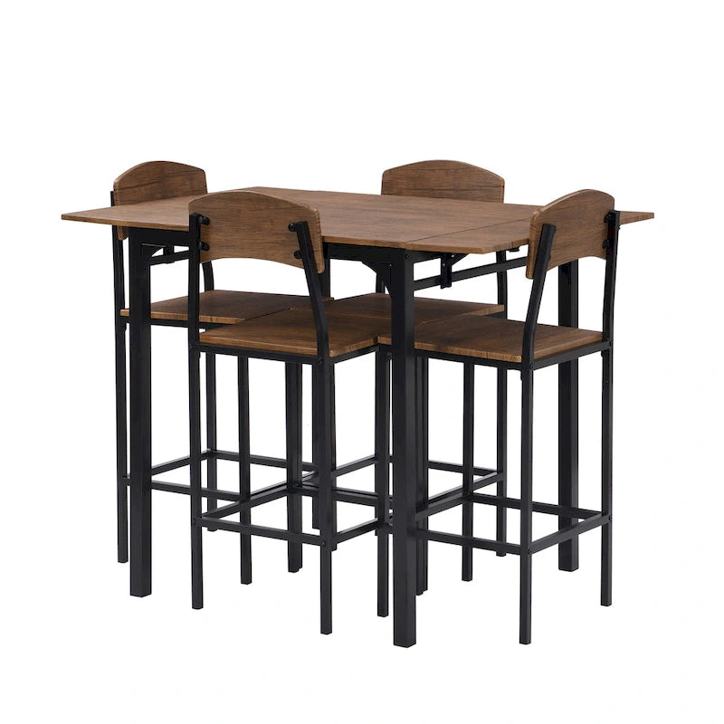 Counter Height Dining Table Set, 5-Piece Drop Leaf Dining Table Set with Drop Leaf Table and 4 High Dining Chairs