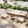 7 Pcs Outdoor Furniture Set, All-Weather Rattan Sectional Sofa Set with Thick Cushions and Pillows, Round Coffee Table