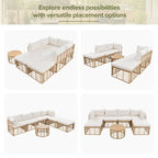 7 Pcs Outdoor Furniture Set, All-Weather Rattan Sectional Sofa Set with Thick Cushions and Pillows, Round Coffee Table