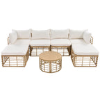 7 Pcs Outdoor Furniture Set, All-Weather Rattan Sectional Sofa Set with Thick Cushions and Pillows, Round Coffee Table