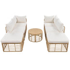 7 Pcs Outdoor Furniture Set, All-Weather Rattan Sectional Sofa Set with Thick Cushions and Pillows, Round Coffee Table