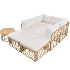 7 Pcs Outdoor Furniture Set, All-Weather Rattan Sectional Sofa Set with Thick Cushions and Pillows, Round Coffee Table