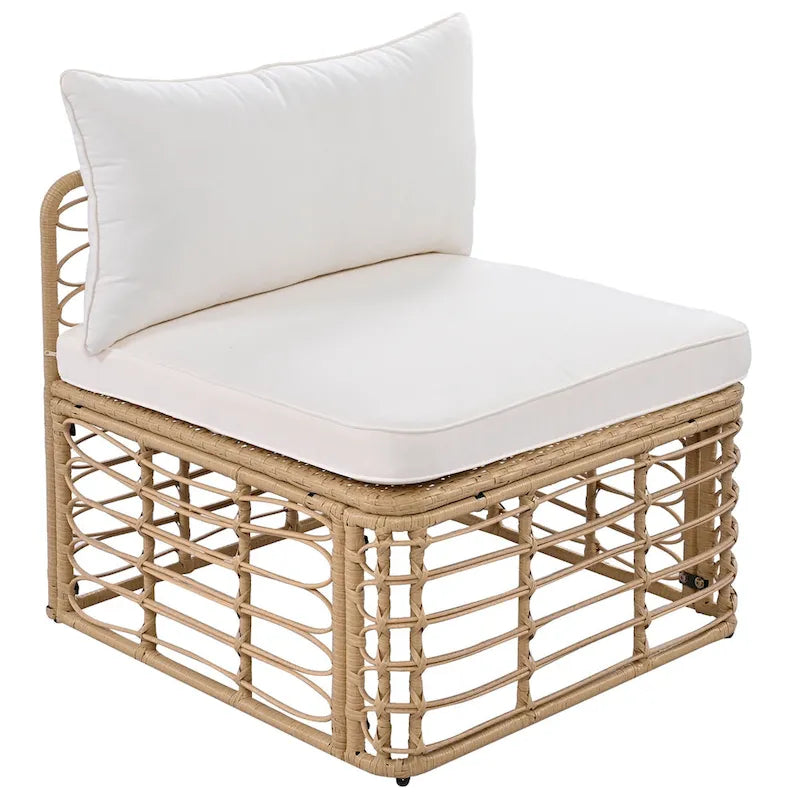 7 Pcs Outdoor Furniture Set, All-Weather Rattan Sectional Sofa Set with Thick Cushions and Pillows, Round Coffee Table