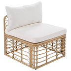 7 Pcs Outdoor Furniture Set, All-Weather Rattan Sectional Sofa Set with Thick Cushions and Pillows, Round Coffee Table