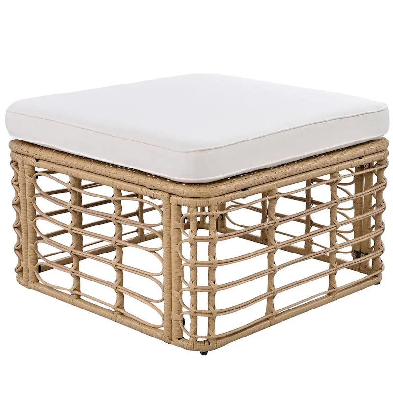 7 Pcs Outdoor Furniture Set, All-Weather Rattan Sectional Sofa Set with Thick Cushions and Pillows, Round Coffee Table