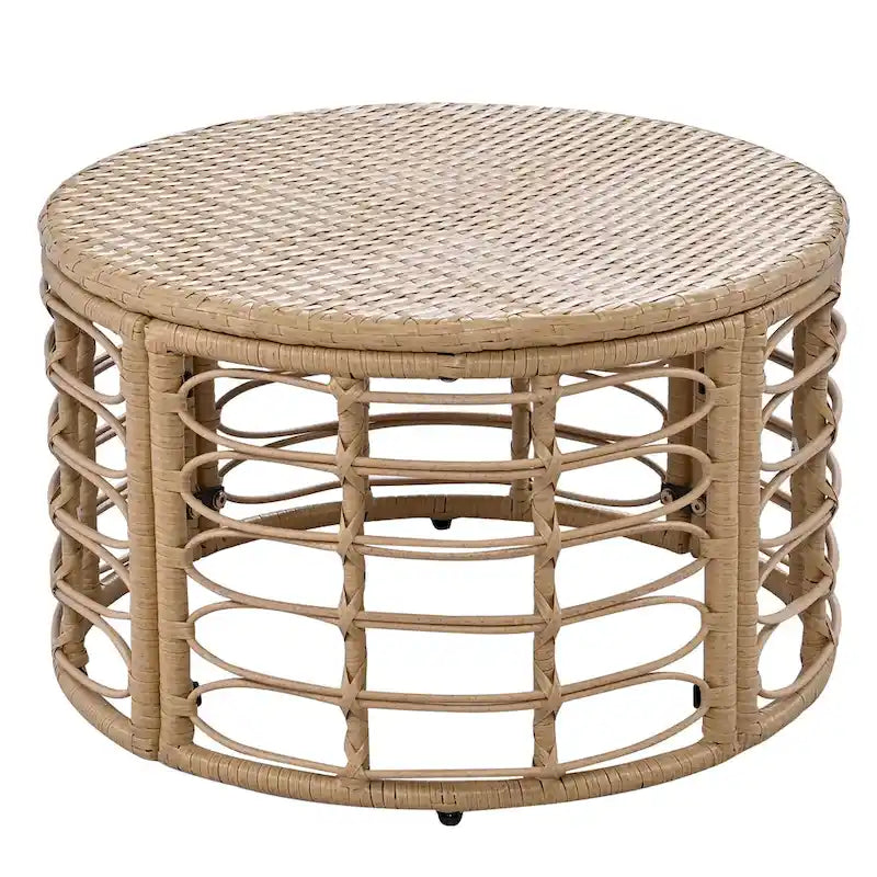 7 Pcs Outdoor Furniture Set, All-Weather Rattan Sectional Sofa Set with Thick Cushions and Pillows, Round Coffee Table