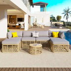 7 Pcs Outdoor Furniture Set, All-Weather Rattan Sectional Sofa Set with Thick Cushions and Pillows, Round Coffee Table