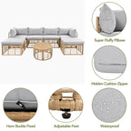 7 Pcs Outdoor Furniture Set, All-Weather Rattan Sectional Sofa Set with Thick Cushions and Pillows, Round Coffee Table