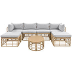 7 Pcs Outdoor Furniture Set, All-Weather Rattan Sectional Sofa Set with Thick Cushions and Pillows, Round Coffee Table