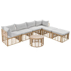7 Pcs Outdoor Furniture Set, All-Weather Rattan Sectional Sofa Set with Thick Cushions and Pillows, Round Coffee Table