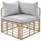 7 Pcs Outdoor Furniture Set, All-Weather Rattan Sectional Sofa Set with Thick Cushions and Pillows, Round Coffee Table