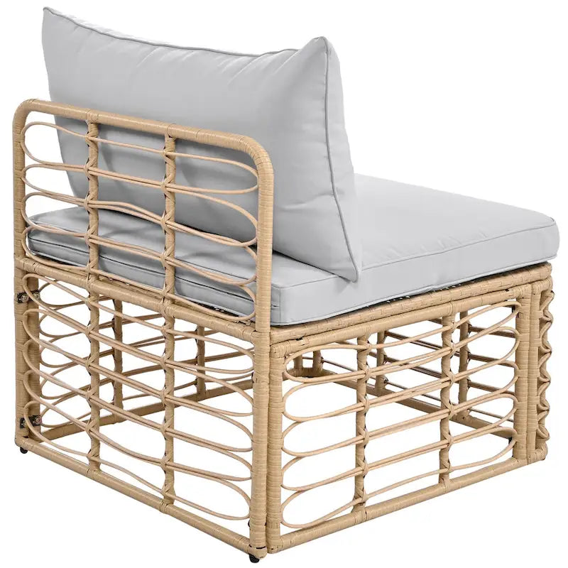 7 Pcs Outdoor Furniture Set, All-Weather Rattan Sectional Sofa Set with Thick Cushions and Pillows, Round Coffee Table