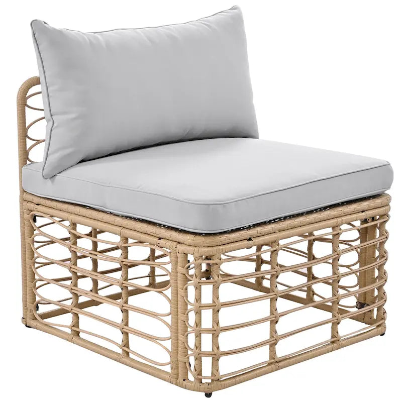 7 Pcs Outdoor Furniture Set, All-Weather Rattan Sectional Sofa Set with Thick Cushions and Pillows, Round Coffee Table