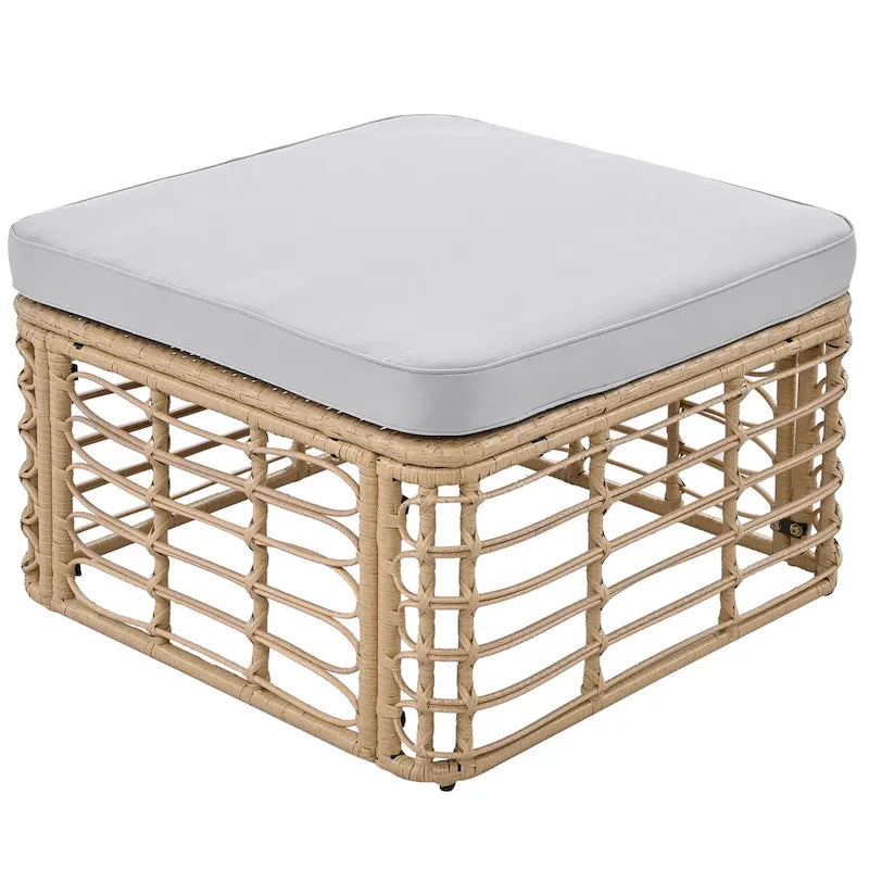 7 Pcs Outdoor Furniture Set, All-Weather Rattan Sectional Sofa Set with Thick Cushions and Pillows, Round Coffee Table