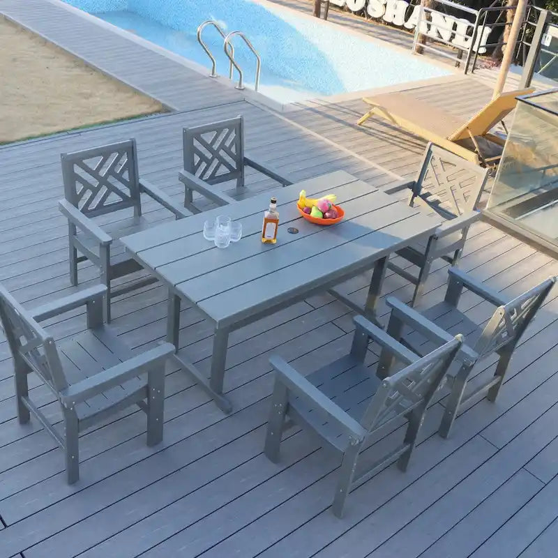 7 Piece Patio Outdoor Furniture Set, Garden Outdoor Dining Table Set with 6 Chairs, Dining Table with Umbrella Hole