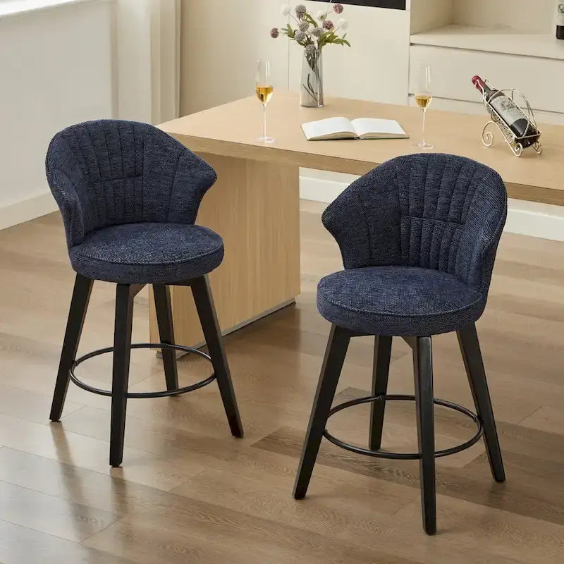 Swivel Bar Stools Set of 2, Upholstered Dining Room Chairs with Wide Backrest, Counter Height Chair with Metal Legs