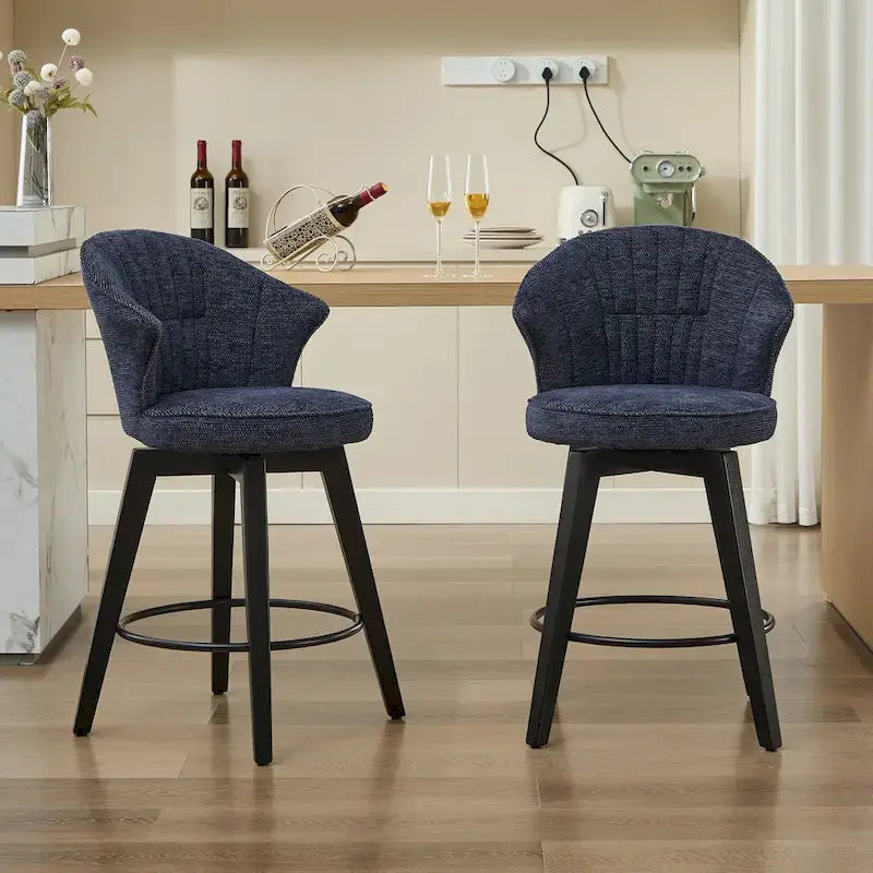 Swivel Bar Stools Set of 2, Upholstered Dining Room Chairs with Wide Backrest, Counter Height Chair with Metal Legs
