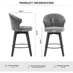 Swivel Bar Stools Set of 2, Upholstered Dining Room Chairs with Wide Backrest, Counter Height Chair with Metal Legs