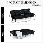 Grondin Convertible Futon Sofa Bed, 5-Angle Adjustable Backrest Sleeper Couch with 2 Pillows, Modern Style Recliner Lounge