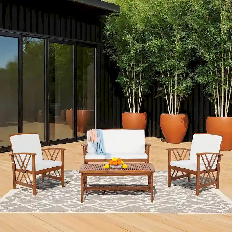 Jubil 4-Piece Outdoor Acacia Chat Set with Beige Cushions