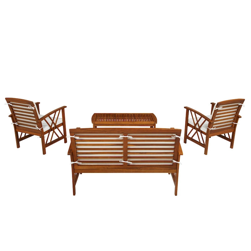 Jubil 4-Piece Outdoor Acacia Chat Set with Beige Cushions