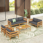 Christopher Knight Home- Avery Curved Acacia Wood Outdoor 5 Piece Chat Set