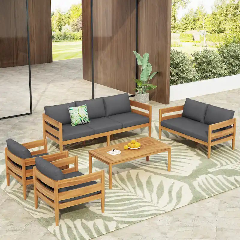 Christopher Knight Home- Avery Curved Acacia Wood Outdoor 5 Piece Chat Set
