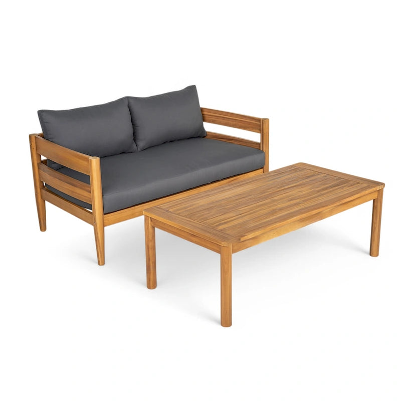 Christopher Knight Home- Avery Curved Acacia Wood Outdoor 5 Piece Chat Set