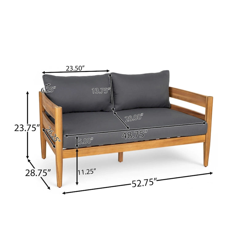 Christopher Knight Home- Avery Curved Acacia Wood Outdoor 5 Piece Chat Set