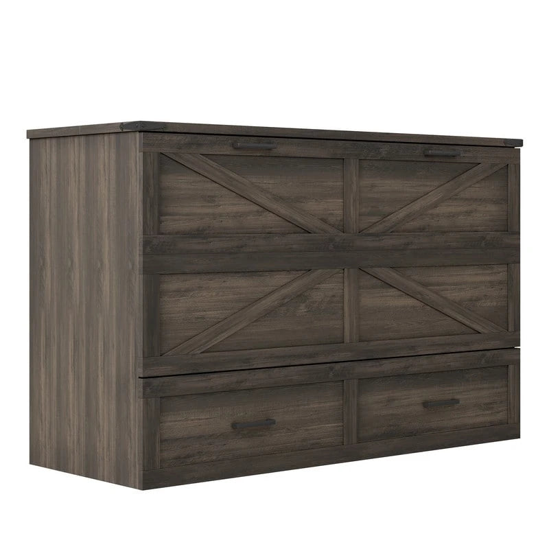 Farmhouse Murphy Bed Wall Bed with a Large Drawer, Full/Queen Size Foldable Murphy Cabinet Bed with Charging Station