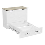 Farmhouse Murphy Bed Wall Bed with a Large Drawer, Full/Queen Size Foldable Murphy Cabinet Bed with Charging Station