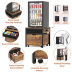 Mini Fridge Stand with Charge Station, Side/ End Table with Storage Drawers and Rolling Cabinet