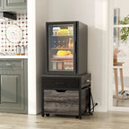 Mini Fridge Stand with Charge Station, Side/ End Table with Storage Drawers and Rolling Cabinet