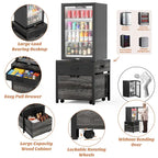 Mini Fridge Stand with Charge Station, Side/ End Table with Storage Drawers and Rolling Cabinet