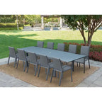 Tropea Dark Grey 11-Piece Aluminum Outdoor Dining Set with Sling Set in Midnight Grey - N/A