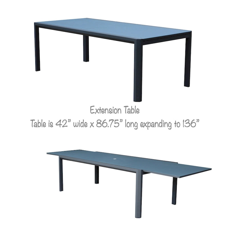 Tropea Dark Grey 11-Piece Aluminum Outdoor Dining Set with Sling Set in Midnight Grey - N/A