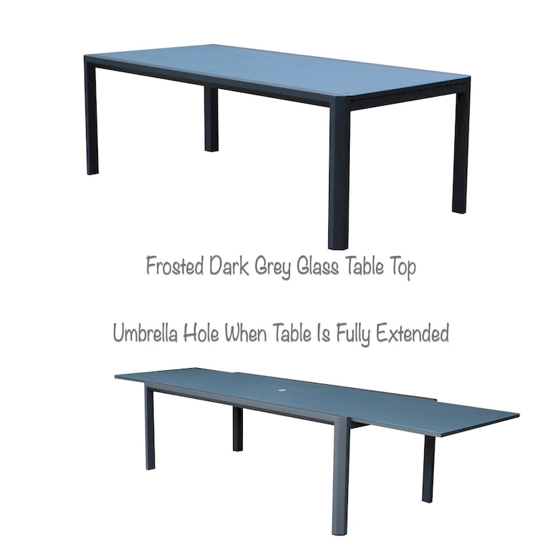 Tropea Dark Grey 11-Piece Aluminum Outdoor Dining Set with Sling Set in Midnight Grey - N/A