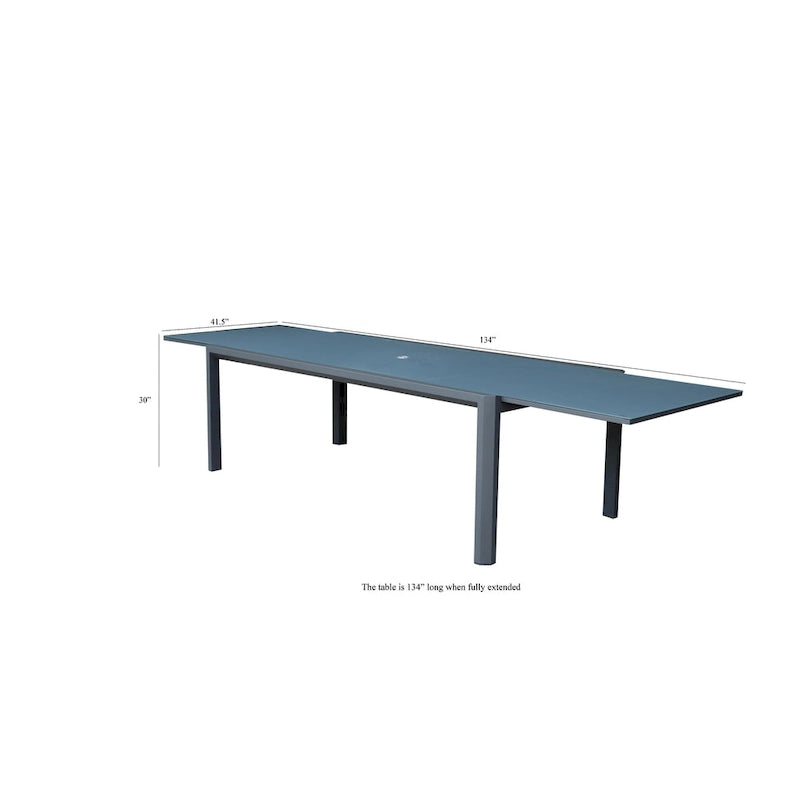 Tropea Dark Grey 11-Piece Aluminum Outdoor Dining Set with Sling Set in Midnight Grey - N/A