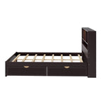 Storage Platform Bed with 2 Underbed Drawers, Wood Captains Bed with Bookcase Headboard Built-in Downlight Charging Station