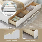 Storage Platform Bed with 2 Underbed Drawers, Wood Captains Bed with Bookcase Headboard Built-in Downlight Charging Station