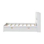 Storage Platform Bed with 2 Underbed Drawers, Wood Captains Bed with Bookcase Headboard Built-in Downlight Charging Station