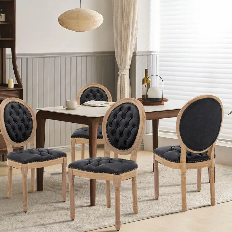 Sedia da pranzo francese con bordo borchiato, set da 6