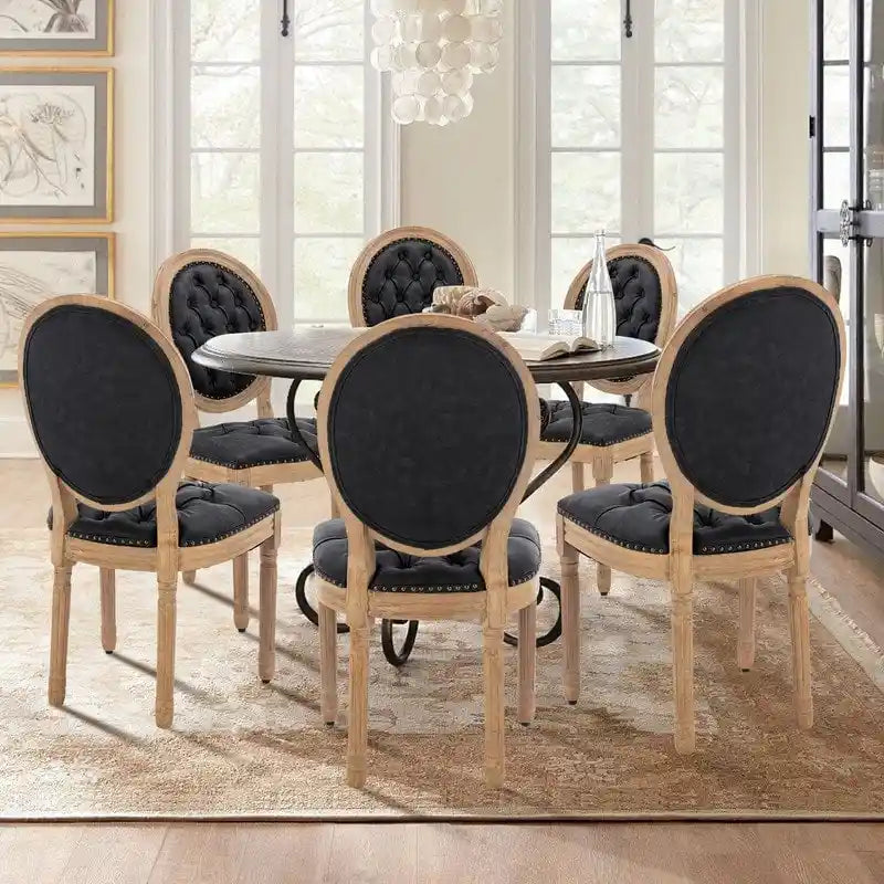 Sedia da pranzo francese con bordo borchiato, set da 6
