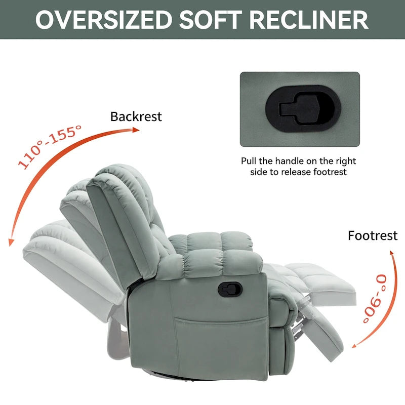 Lazy Boy Swivel Rocker Fabric Recliner Chair, Overstuffed Large Manual Recliner Glider with Pillow Top Arms and Cushion Back