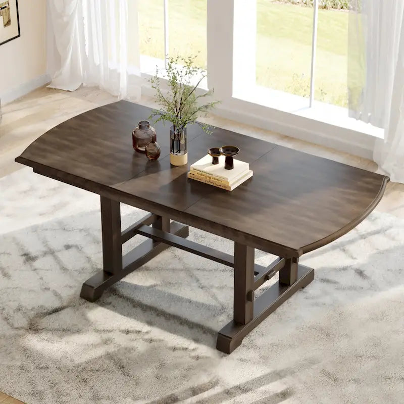 60-78 Extendable Dining Table, Farmhouse Wooden Kitchen Table with Removable Leaf, Large Expanding Table for 4-8