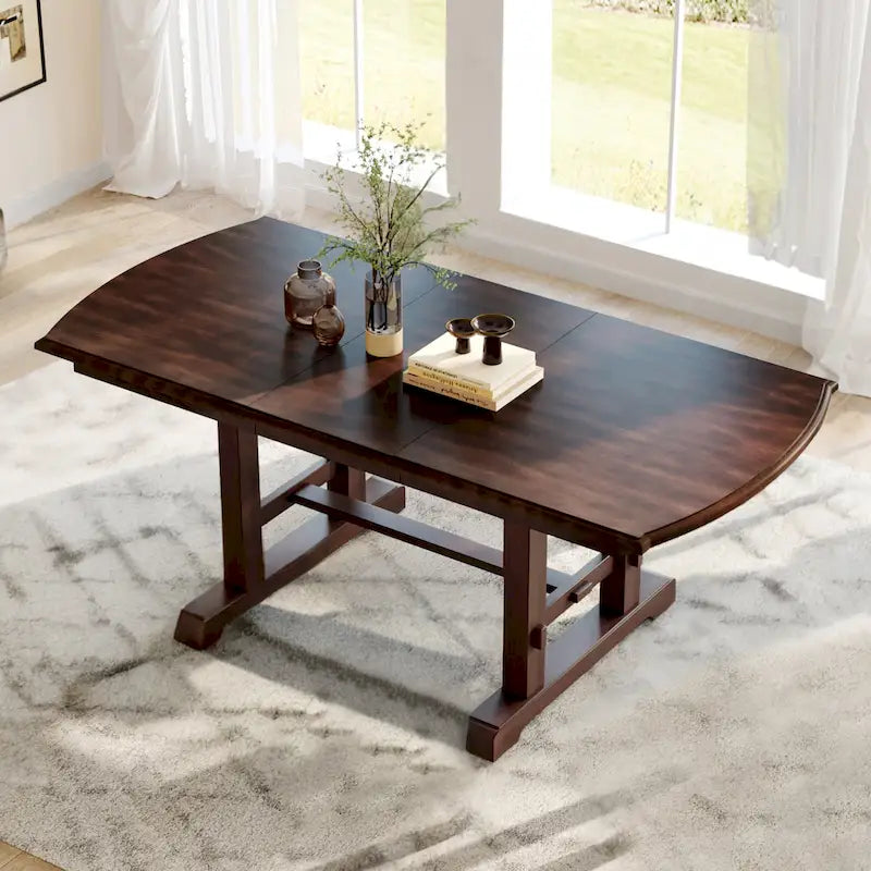 60-78 Extendable Dining Table, Farmhouse Wooden Kitchen Table with Removable Leaf, Large Expanding Table for 4-8