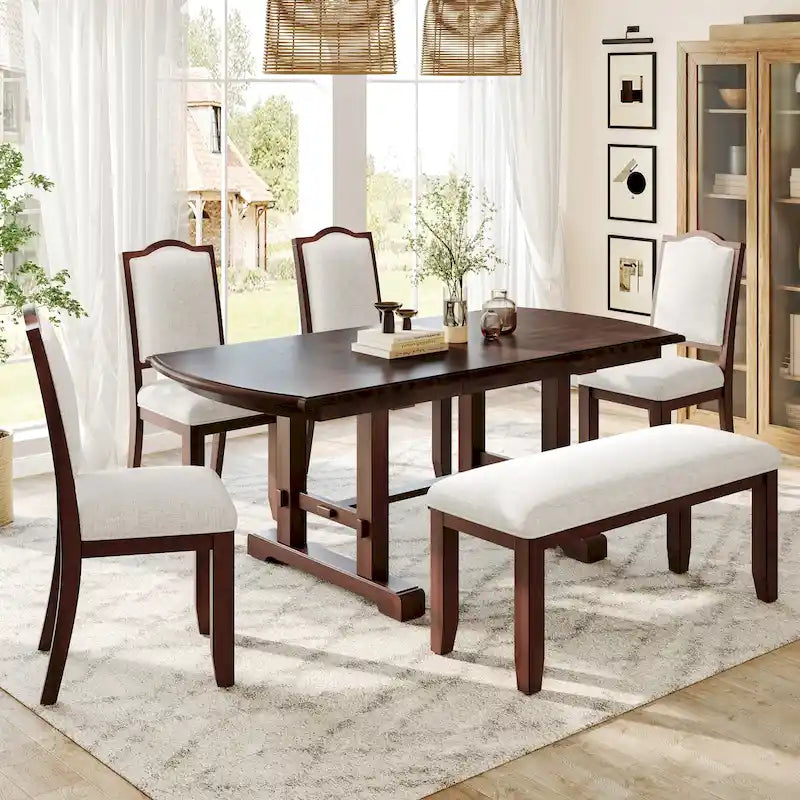 60-78 Extendable Dining Table, Farmhouse Wooden Kitchen Table with Removable Leaf, Large Expanding Table for 4-8