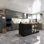 Kitchen Island with Drawers & Glass Cabinets, Converts to Office Desk